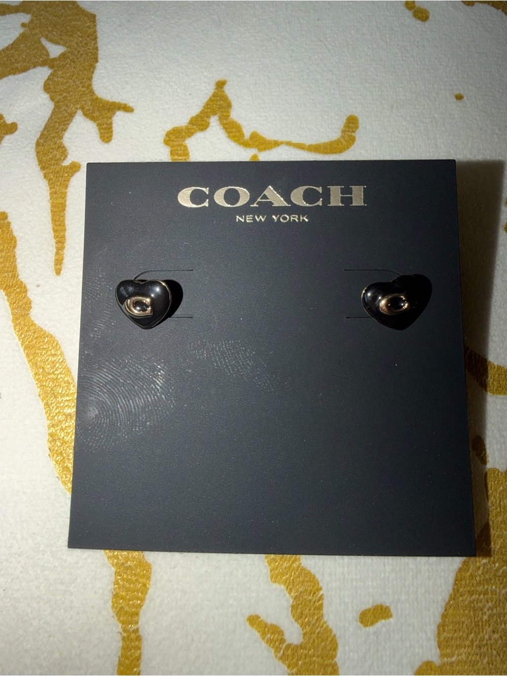 COACH Black Heart Stud Earrings